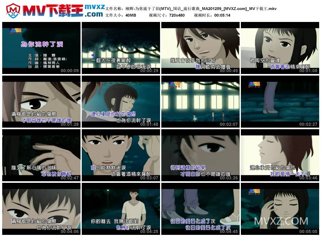 刚辉-为你流干了泪(MTV)_国语_流行歌曲_MA201259